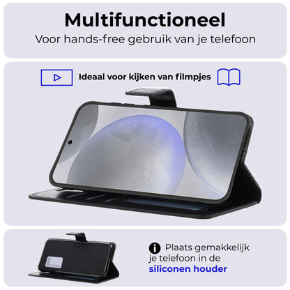 Samsung S24 Hoesje Bookcase Cover met Kaarthouder - Zwart