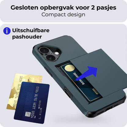 iPhone 16 Hoesje Kaarthouder Hard Case Shockproof - Donkerblauw