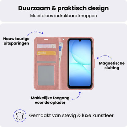 Samsung A17 Hoesje Bookcase Cover met Kaarthouder - Rosé goud