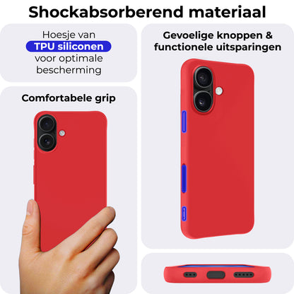 iPhone 16 Hoesje Siliconen Backcover Lichtgewicht - Rood