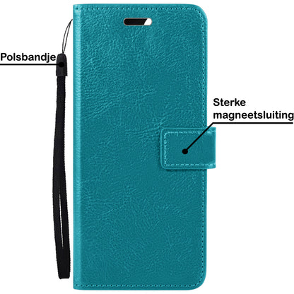 OPPO A57s Hoesje Bookcase Cover met Kaarthouder - Turquoise