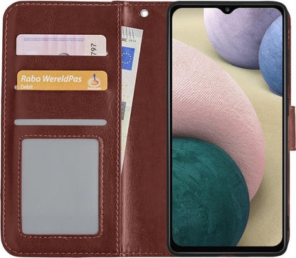 Samsung A12 Hoesje Bookcase Cover met Kaarthouder - Bruin
