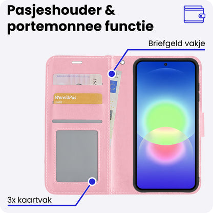 Samsung A27 Hoesje Bookcase Cover met Kaarthouder - Lichtroze