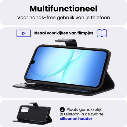 Samsung A17 Hoesje Bookcase Cover met Kaarthouder - Zwart