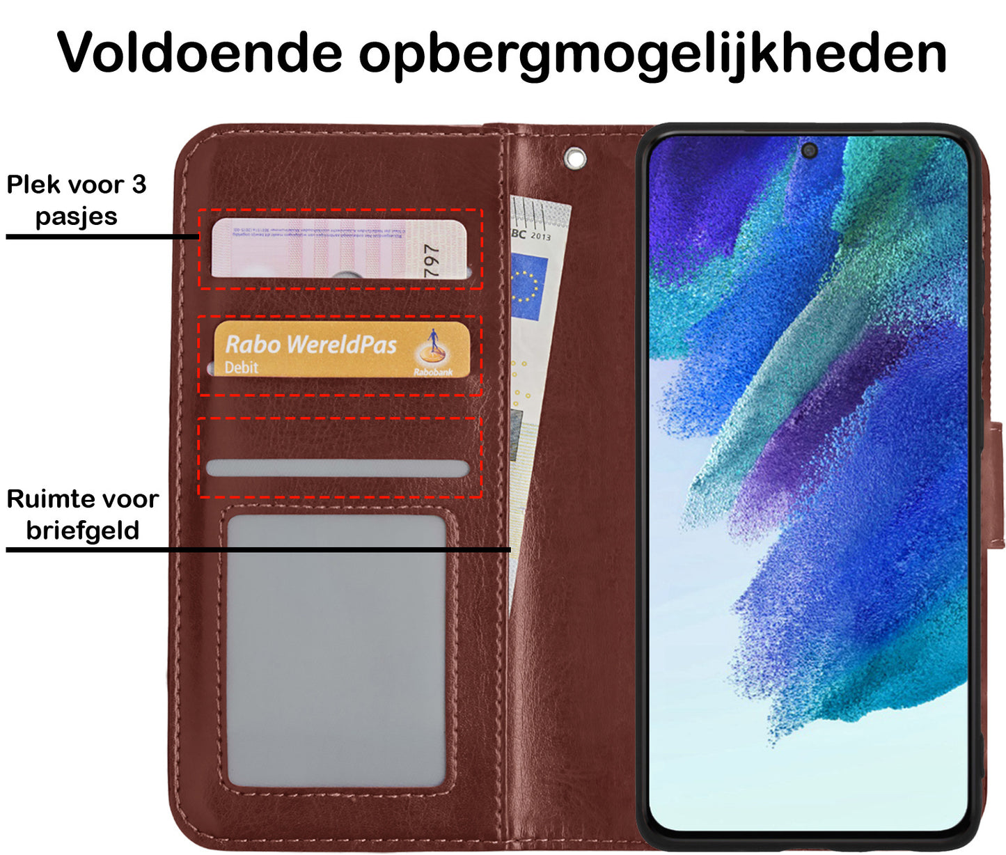 Samsung S21 FE Hoesje Book Case Kunstleer - Bruin