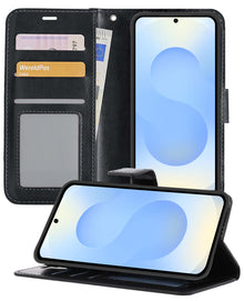 Samsung S25 Hoesje Bookcase Cover met Kaarthouder - Zwart