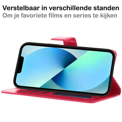 iPhone 13 Mini Hoesje Bookcase Cover Uitneembaar - Donkerroze