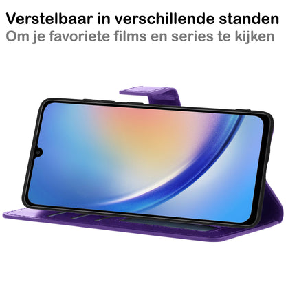 Samsung A34 Hoesje Bookcase Cover met Kaarthouder - Paars