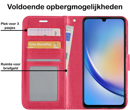 Samsung A34 Hoesje Bookcase Cover met Kaarthouder - Donkerroze
