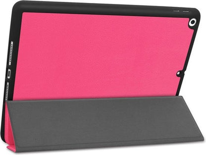 iPad 10.2 2019 Trifold Bookcase Hoes met Penhouder voor Apple Pen - Donkerroze