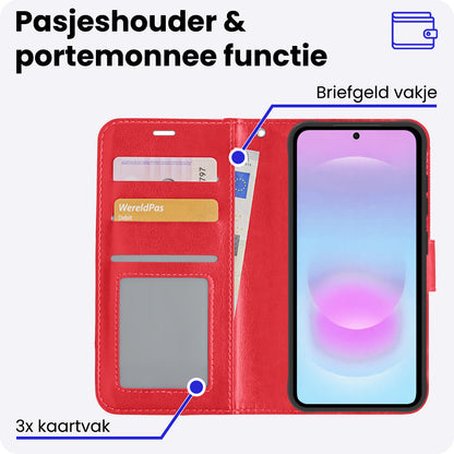 Samsung A37 Hoesje Bookcase Cover met Kaarthouder - Rood