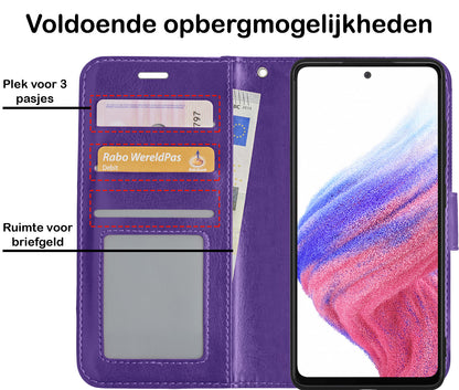Samsung A53 Hoesje Bookcase Cover met Kaarthouder - Paars