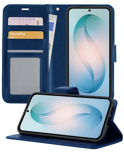 Samsung S26 Hoesje Bookcase Cover met Kaarthouder - Donkerblauw