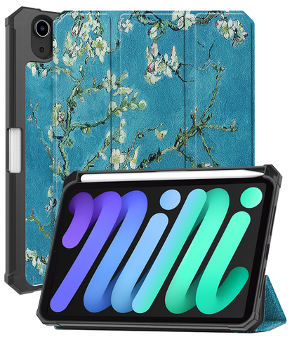 iPad Mini 7 Trifold Bookcase Hoes met Penhouder voor Apple Pen - Bloesem