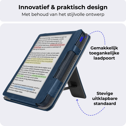 Kobo Libra Colour Leren Bookcase Hoes - Donkerblauw