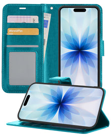 iPhone 17 Hoesje Bookcase Cover met Kaarthouder - Turquoise