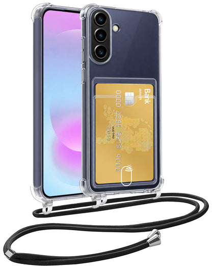 Samsung A37 Hoesje Kaarthouder met Koord Backcover Shockproof - Transparant