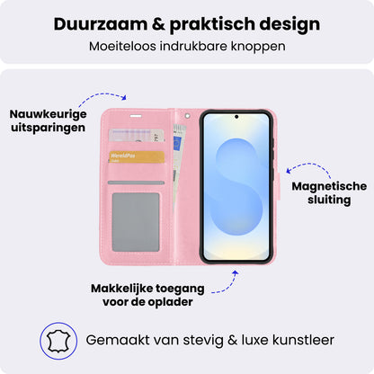 Samsung S25 Hoesje Bookcase Cover met Kaarthouder - Lichtroze