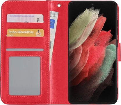 Samsung S21 Ultra Hoesje Bookcase Cover met Kaarthouder - Rood