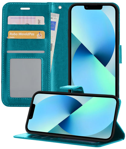 iPhone 14 Pro Hoesje Bookcase Cover met Kaarthouder - Turquoise