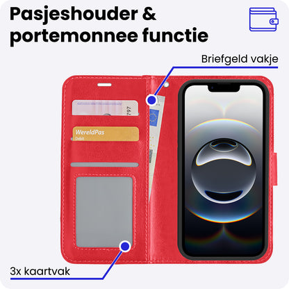 iPhone 16e Hoesje Bookcase Cover met Kaarthouder - Rood