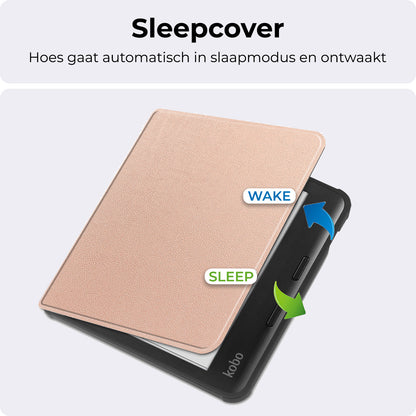 Kobo Libra Colour Bookcase Hoes Shockabsorberend - Rosé Goud