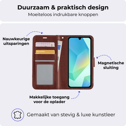 Samsung A16 Hoesje Bookcase Cover met Kaarthouder - Bruin