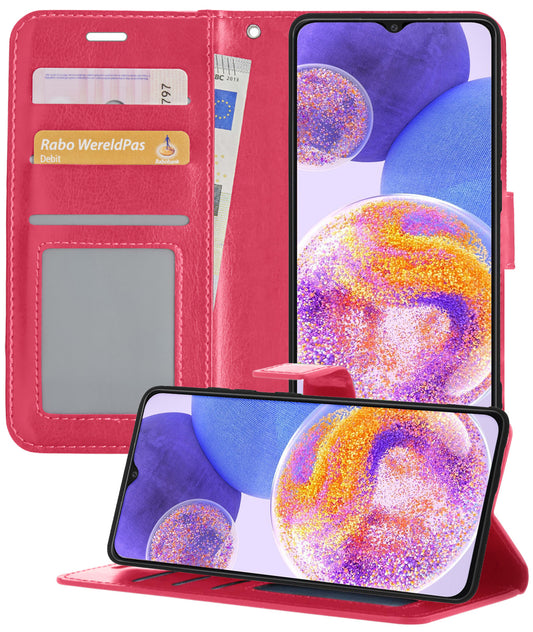 Samsung A23 Hoesje Book Case Kunstleer - Donkerroze