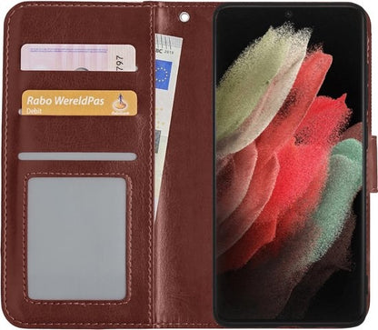 Samsung S21 Ultra Hoesje Bookcase Cover met Kaarthouder - Bruin