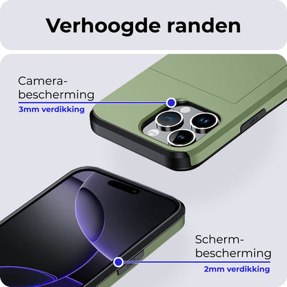 iPhone 16 Pro Hoesje Kaarthouder Hard Case Shockproof - Donkergroen