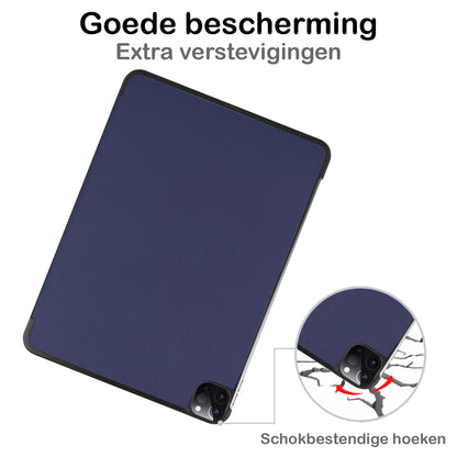 iPad Pro 2022 (12.9 inch) Trifold Bookcase Hoes - Donkerblauw