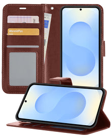 Samsung S25 Hoesje Bookcase Cover met Kaarthouder - Bruin