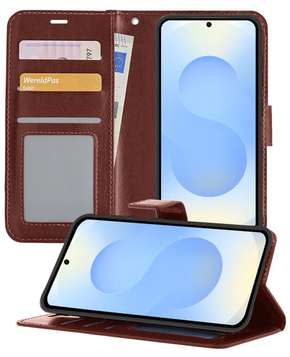 Samsung S25 Hoesje Bookcase Cover met Kaarthouder - Bruin