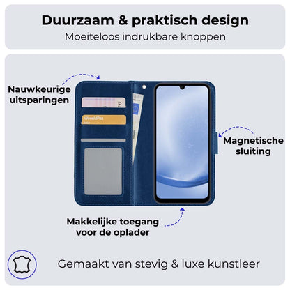 Samsung A25 Hoesje Bookcase Cover met Kaarthouder - Donkerblauw