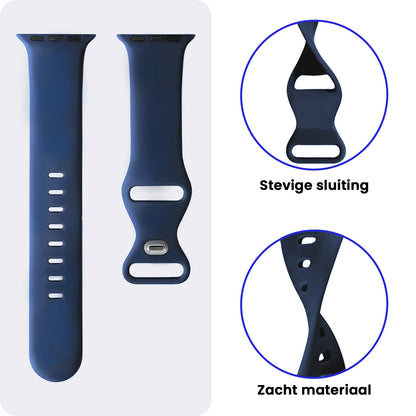 Apple Watch 1, 2, 3, 4, 5, 6, 7, 8, 9, SE - 38/40/41 mm Bandje Siliconen met verstelbare polsband - Donkerblauw
