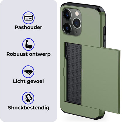 iPhone 11 Pro Hoesje Kaarthouder Hard Case Shockproof - Donkergroen