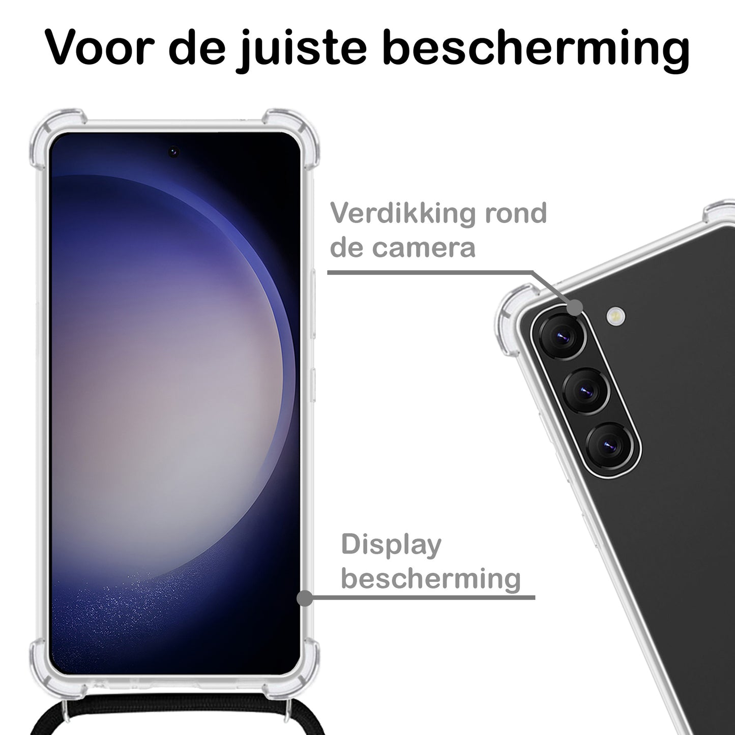 Samsung S23 Plus Hoesje met Koord Siliconen - Transparant