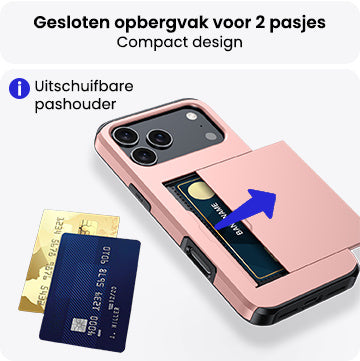 iPhone 17 Pro Max Hoesje Kaarthouder Hard Case Shockproof - Rosé goud