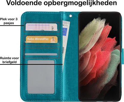 Samsung S21 Ultra Hoesje Bookcase Cover met Kaarthouder - Turquoise