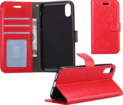 iPhone X Hoesje Bookcase Cover met Kaarthouder - Rood