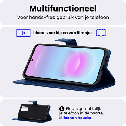 Samsung A37 Hoesje Bookcase Cover met Kaarthouder - Donkerblauw