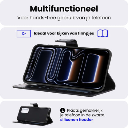 iPhone 17 Pro Max Hoesje Bookcase Cover met Kaarthouder - Zwart