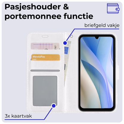 Samsung A15 Hoesje Bookcase Cover met Kaarthouder - Wit