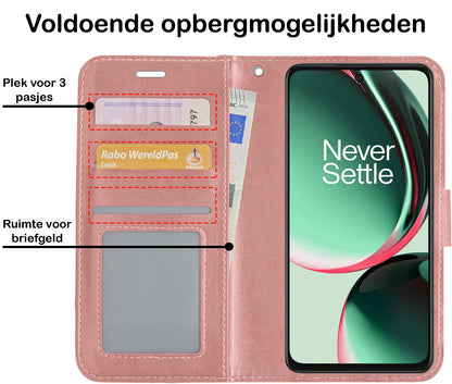 OnePlus Nord CE 3 Lite Hoesje Bookcase Cover met Kaarthouder - Rosé goud