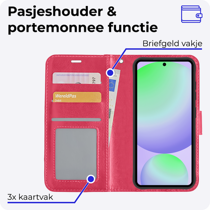 Samsung S24 FE Hoesje Bookcase Cover met Kaarthouder - Donkerroze