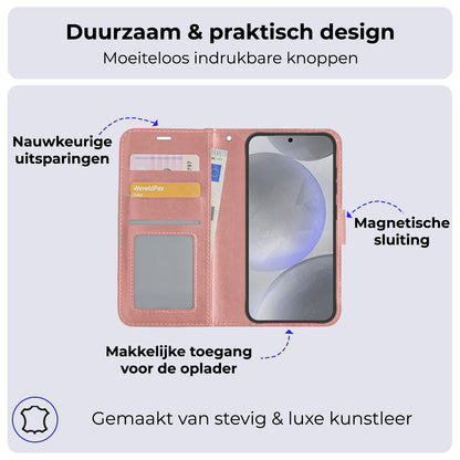 Samsung S24 Plus Hoesje Bookcase Cover met Kaarthouder - Rosé goud