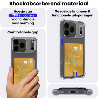 iPhone 17 Pro Hoesje Kaarthouder Backcover Shockproof - Transparant