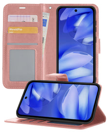 Google Pixel 9a Hoesje Bookcase Cover met Kaarthouder - Rosé goud