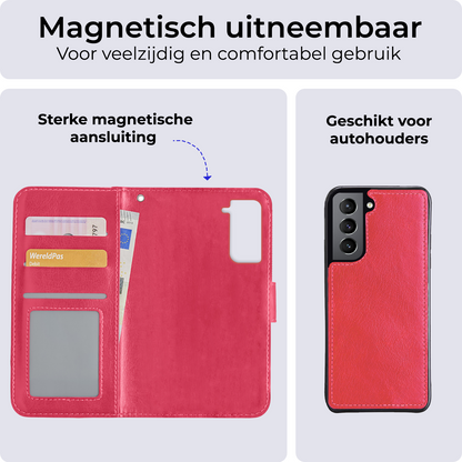Samsung S21 Hoesje Bookcase Cover Uitneembaar - Donkerroze