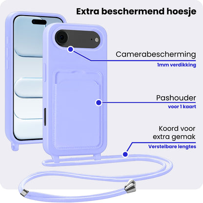 iPhone Air Hoesje Met Telefoonkoord en Pasjeshouder Siliconen - Lila